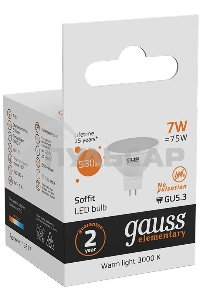 Лампа светодиодная Gauss LED Elementary MR16 GU5.3 7W 530lm 3000K 1/10/100 0