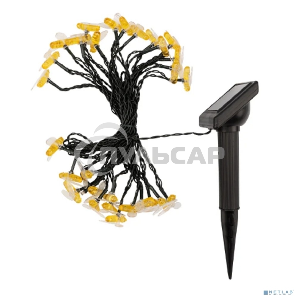 Каскад Lamper Янтарные Пчелы LED 10 м с выносной солнечной панелью 2 м и аккумулятором, IP65, теплое белое свечение