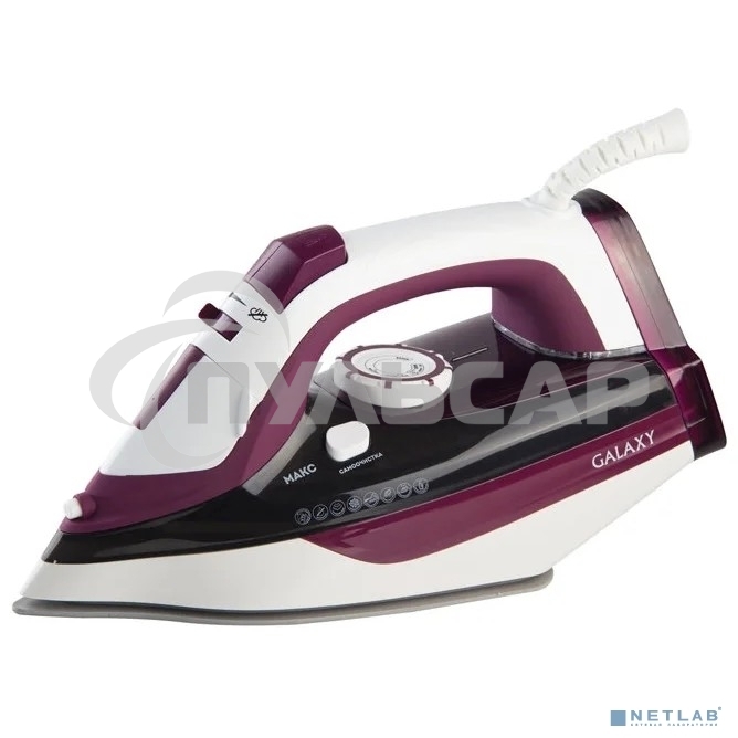 Утюг Galaxy Line GL 6108, бордовый с белым, паровой, 2400 Вт, постоянный пар 50 г/мин, паровой удар 230 г/мин, функции: автоотключение, самоочистка, антикапля, антинакипь, вертикальное отпаривание, индикатор автоотключения, индикатор нагрева, функция увла