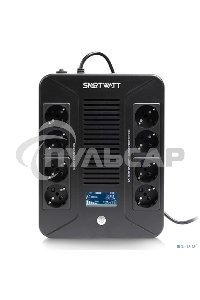 Источник бесперебойного питания SMARTWATT UPS SAFE PRO LCD 800 черный 800/480 ВА/Вт, напольный/настенный, линейно-интерактивный, LCD дисплей, Shuko CEE7/4 - 8 шт. (4 шт. с резервным питанием, 4 шт. - сетевой фильтр)