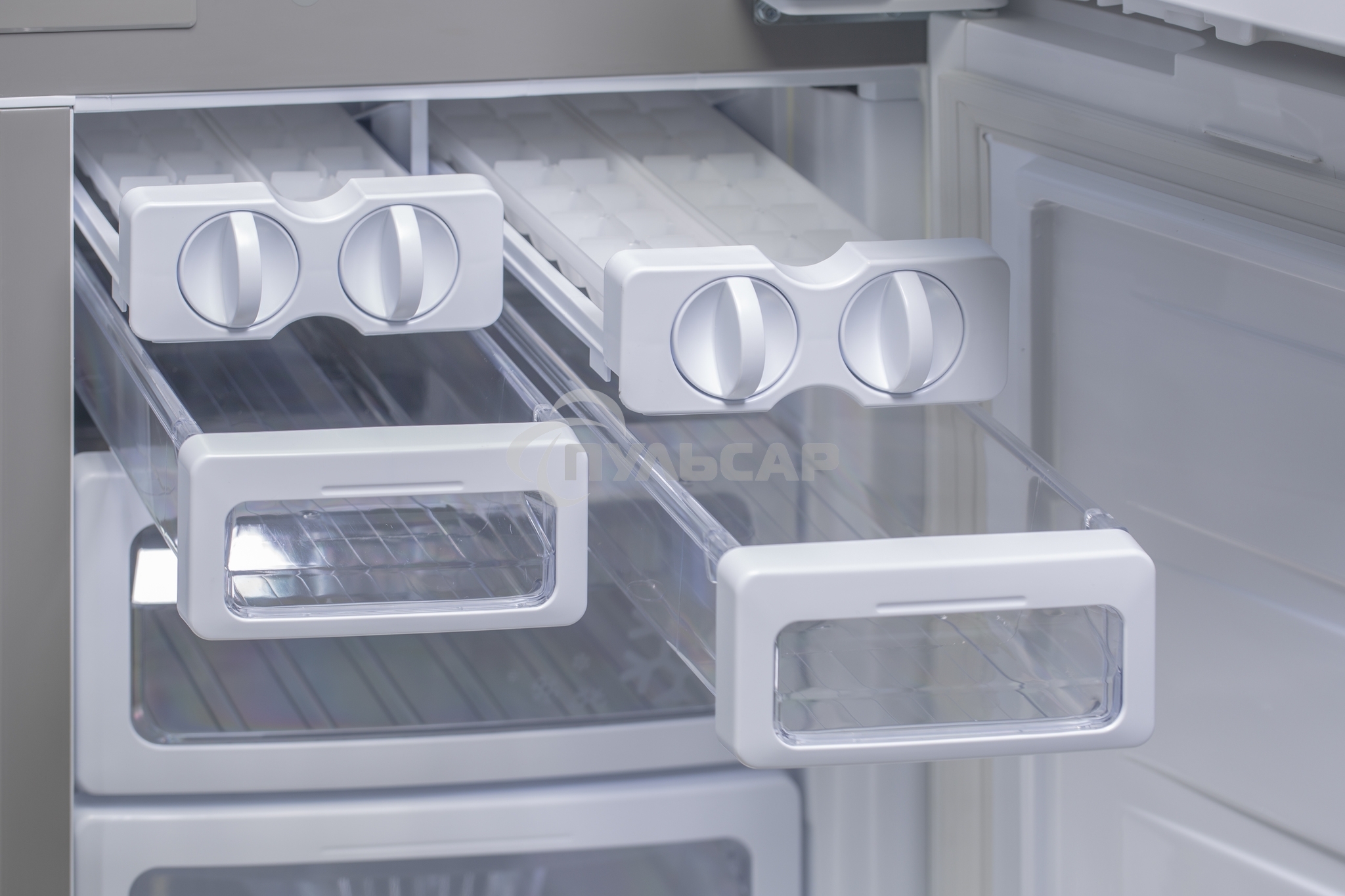 Холодильник Sharp SJGX98PWH белое стекло четырехкамерный 394/211л морозилка снизу