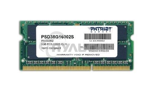 Оперативная память Patriot, DDR3, 8Gb (1x8 Gb), 1600 MHz, CL11, SO-DIMM