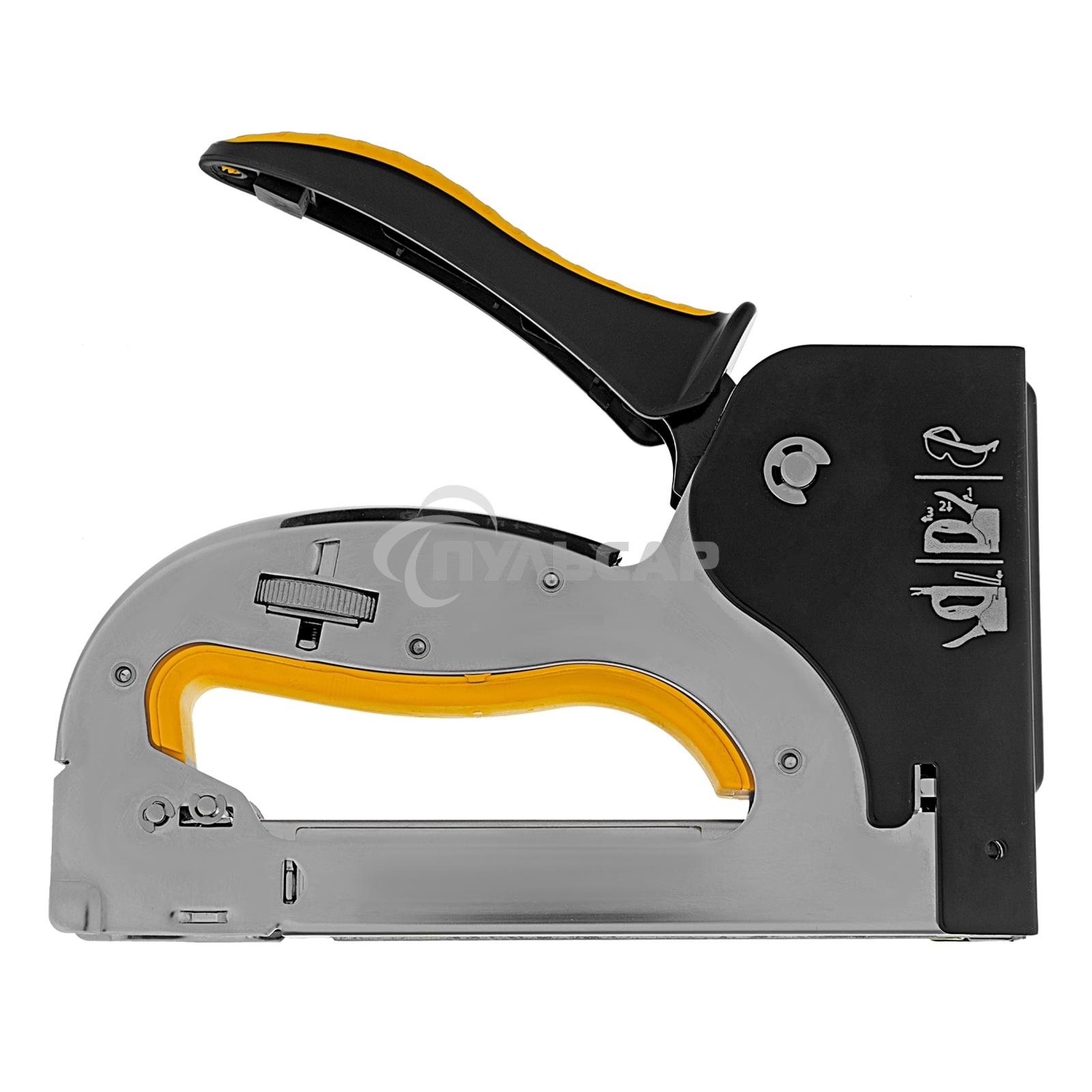 Степлер металл., скобы в комплекте, плавная регулировка удара, 2К рукоятка, тип 53, 4-14 мм Denzel