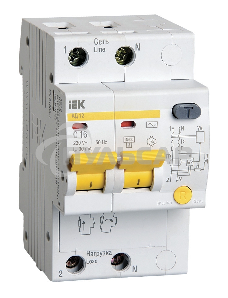 Выключатель автоматический дифференциального тока ИЭК 2п 16А/30мААД-12 MAD10-2-016-C-030 (5)