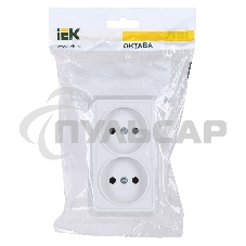 Розетка Iek ERO20-K01-10-DC РС22-2-ОБ 2местн. без з/к 10А откр.уст. ОКТАВА (белый)