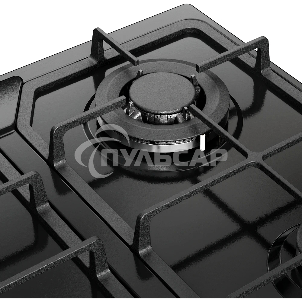 Газовая варочная панель MONSHER, газ, High-Tech, 58 см, автоматический электроподжиг, газ-контроль, форсунки под сжиженый газ, SABAF конфорки, чугунные решетки, черный