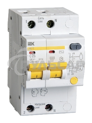 Выключатель автоматический дифференциального тока ИЭК 2п 25А/30мААД-12 MAD10-2-025-C-030