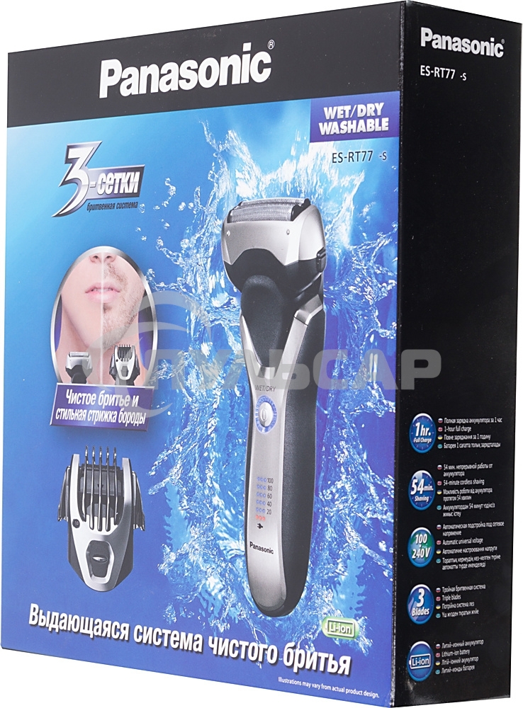 Электробритва сетчатая Panasonic ES-RT77-S520 реж.эл.:3 питан.:аккум. серебристый/черный