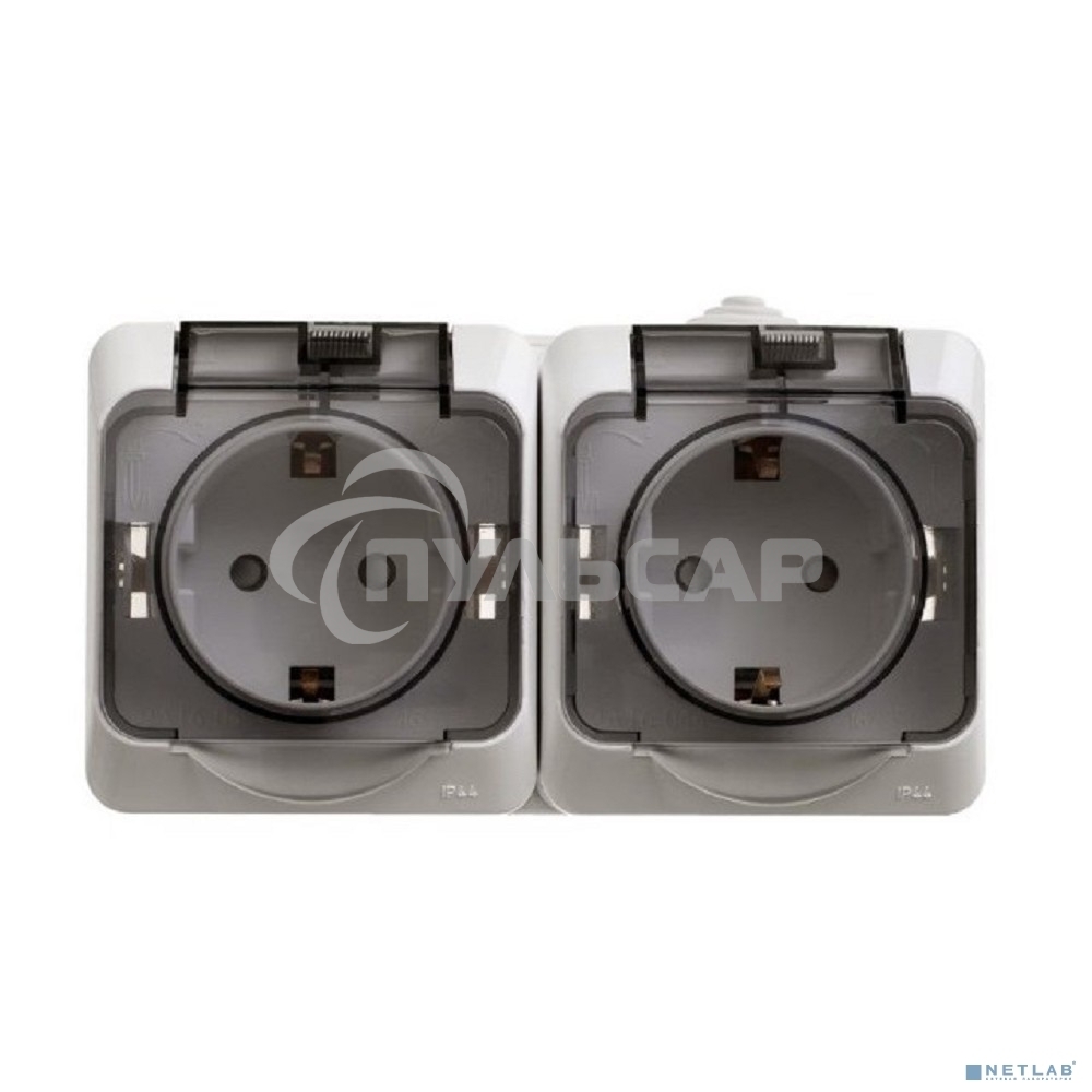 Розетка 2-м ОП Этюд с заземл. защ. шторки IP44 белый  SchE PA16-244B