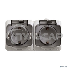 Розетка 2-м ОП Этюд с заземл. защ. шторки IP44 белый  SchE PA16-244B