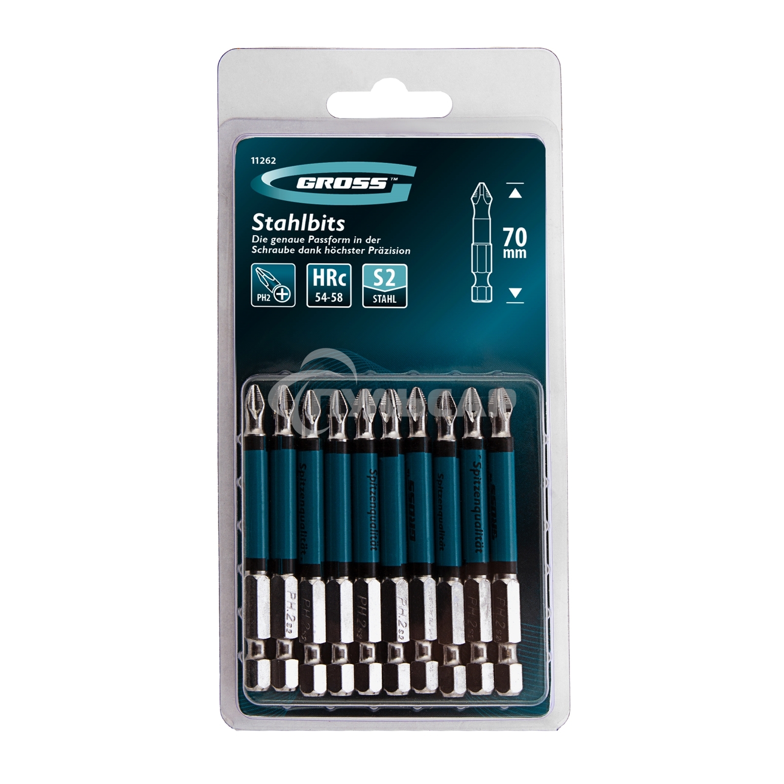 Набор бит PH2 х70, сталь S2, круглый профиль, 10 шт. Gross