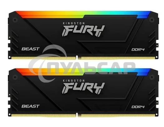 Оперативная память Kingston Fury Beast, DDR4, 16Gb (2x8Gb), 3200MHz, CL16, DIMM, с радиатором, RGB, черный