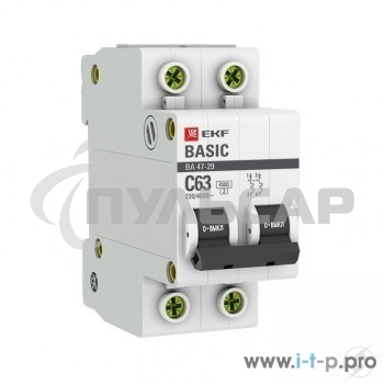 Выключатель автоматический EKF mcb4729-2-63C 2P 63А (C) 4,5кА ВА 47-29 Basic