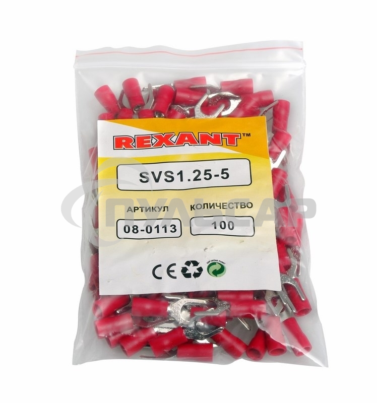 Наконечник вилочный изолированный 5.3 мм 0.5-1.5 мм² (НВи 1.5-5/НВи 1,25-5) красный Rexant