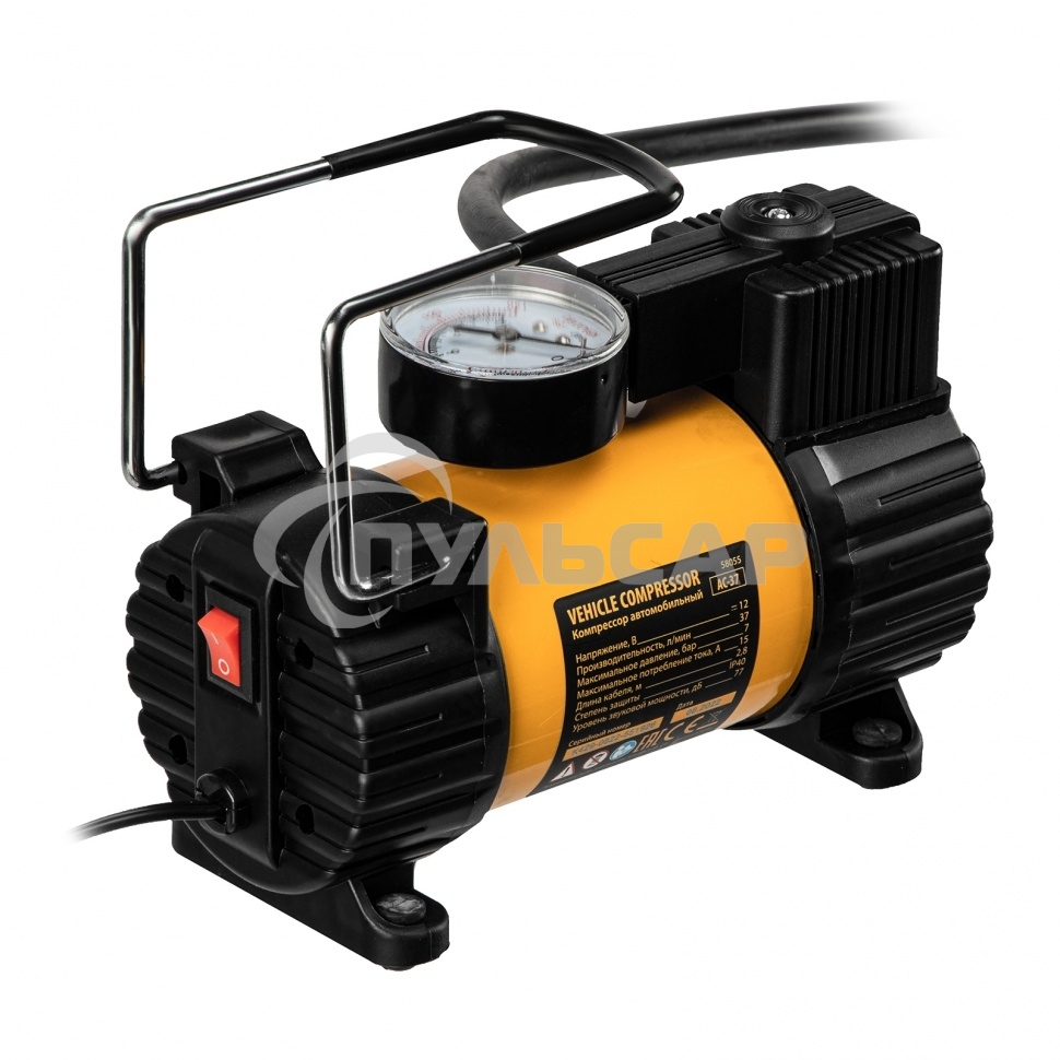 Компрессор автомобильный Denzel AC-37, 12 В, 7 атм 37 л/мин, 58055