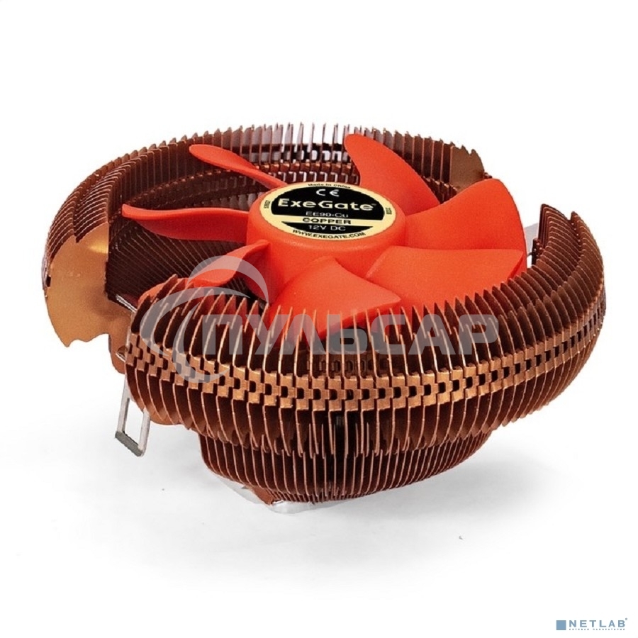 Кулер для процессора ExeGate EE90-Cu бронзовый, 90 мм, алюминий/медь, 2200 об/мин, 22 дБ, 3 pin, 80 Вт, 58 мм