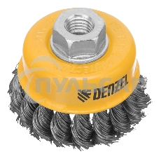 Щетка для УШМ, 75 мм, М14, Чашка, крученая нержавеющая проволока 0,5 мм Denzel