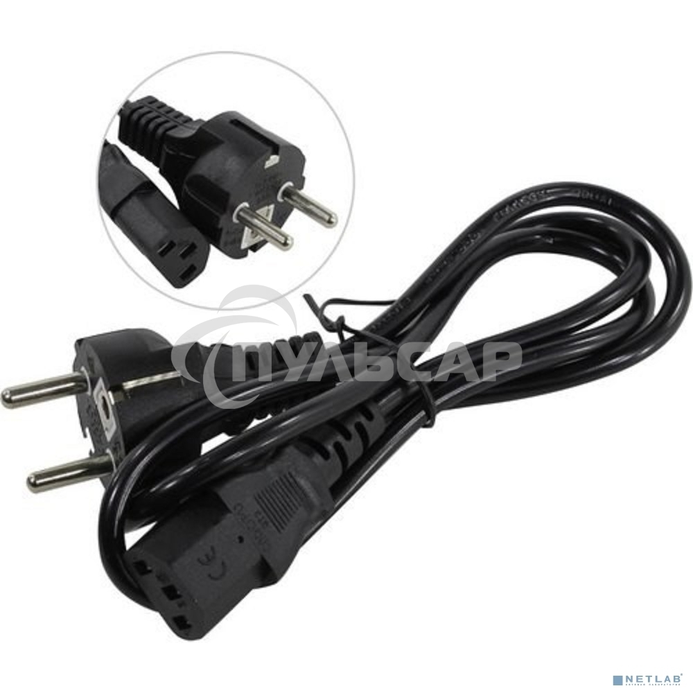 Кабель питания ExeGate Power PC-1P (Евровилка Schuko->С13) VDE-250V-3*0.5-CU, 6A, черный, 1.0м
