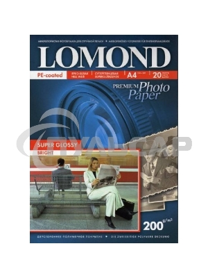 Фотобумага ПРЕМИУМ для стр.печати LOMOND200 г/м2 одностор.Super Glossy Bright 10х15см(20л)