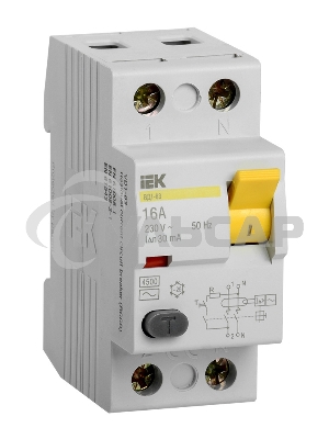 Выключатель дифференциального тока (УЗО) 2п 16А 30мА тип AC ВД1-63 ИЭК MDV10-2-016-030
