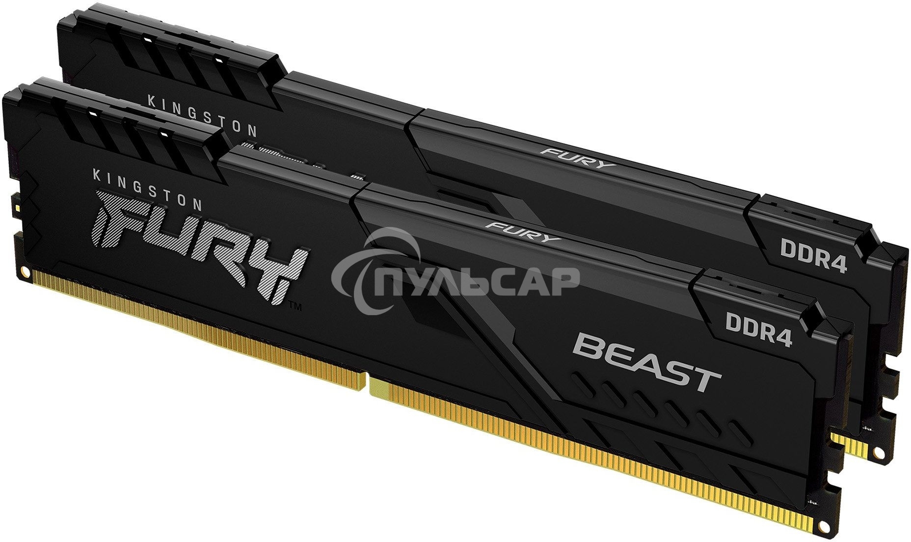 Оперативная память Kingston Fury Beast, DDR4, 32Gb (2x16Gb), 3200MHz, CL16, DIMM, с радиатором, черный