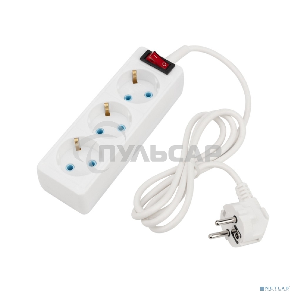 Удлинитель PROconnect 3 гнезда, 1.5 м, 3х0.75 мм², с/з, с кнопкой, белый