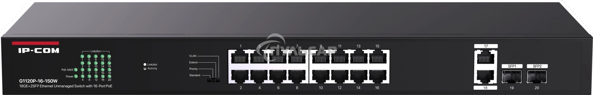 Коммутатор IP-COM 18PORT 1000M 2SFP G1120P-16-150W