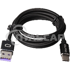Кабель Qumo Type-С кабель, 1м, USB 2.0, 5В, 5А, 25Вт, тканевая оплетка, стальной коннектор, черный