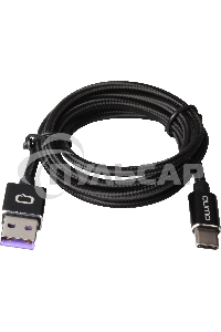 Кабель Qumo Type-С кабель, 1м, USB 2.0, 5В, 5А, 25Вт, тканевая оплетка, стальной коннектор, черный