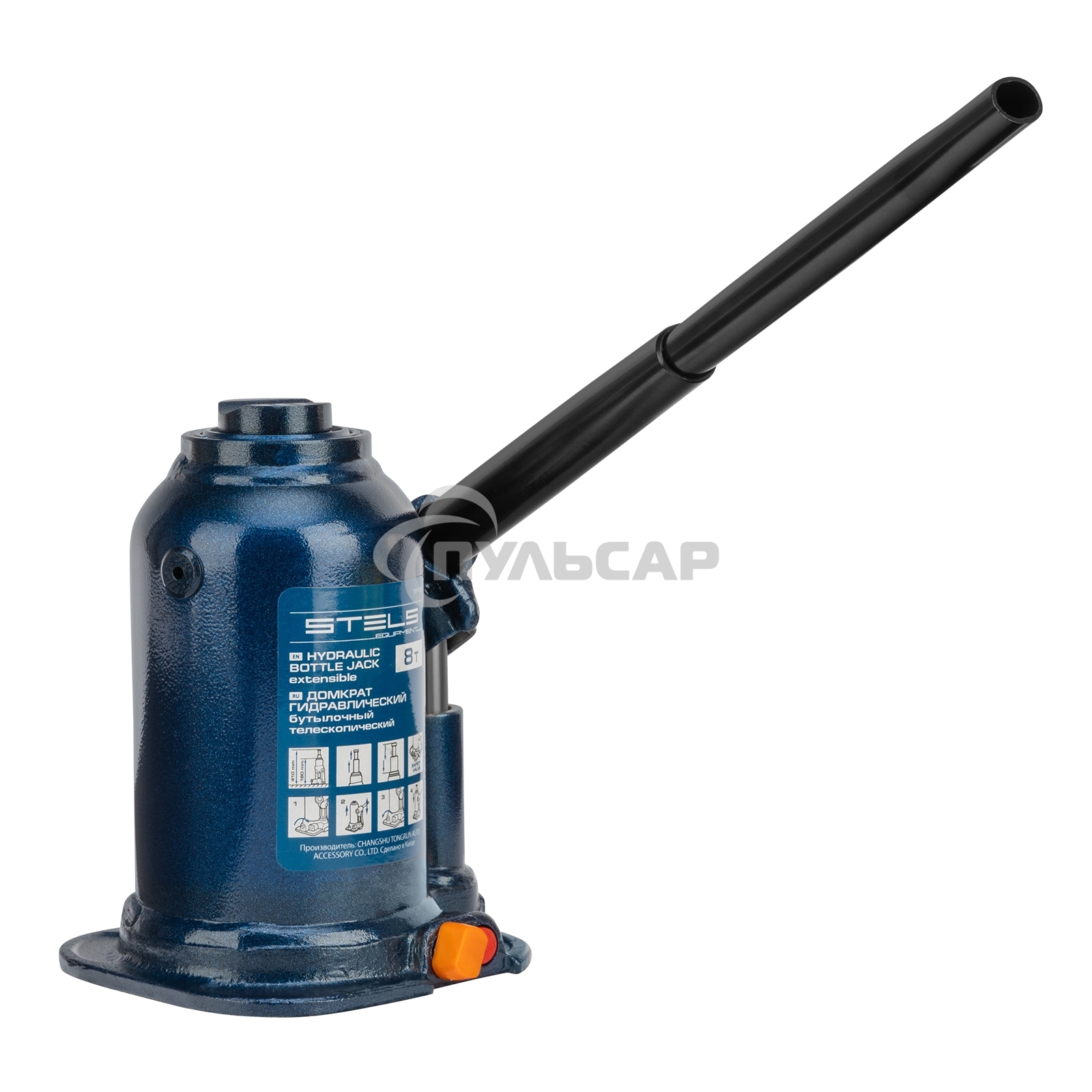 Домкрат гидравлический бутылочный телескопический, 8 т, подъем 180-410 мм Stels