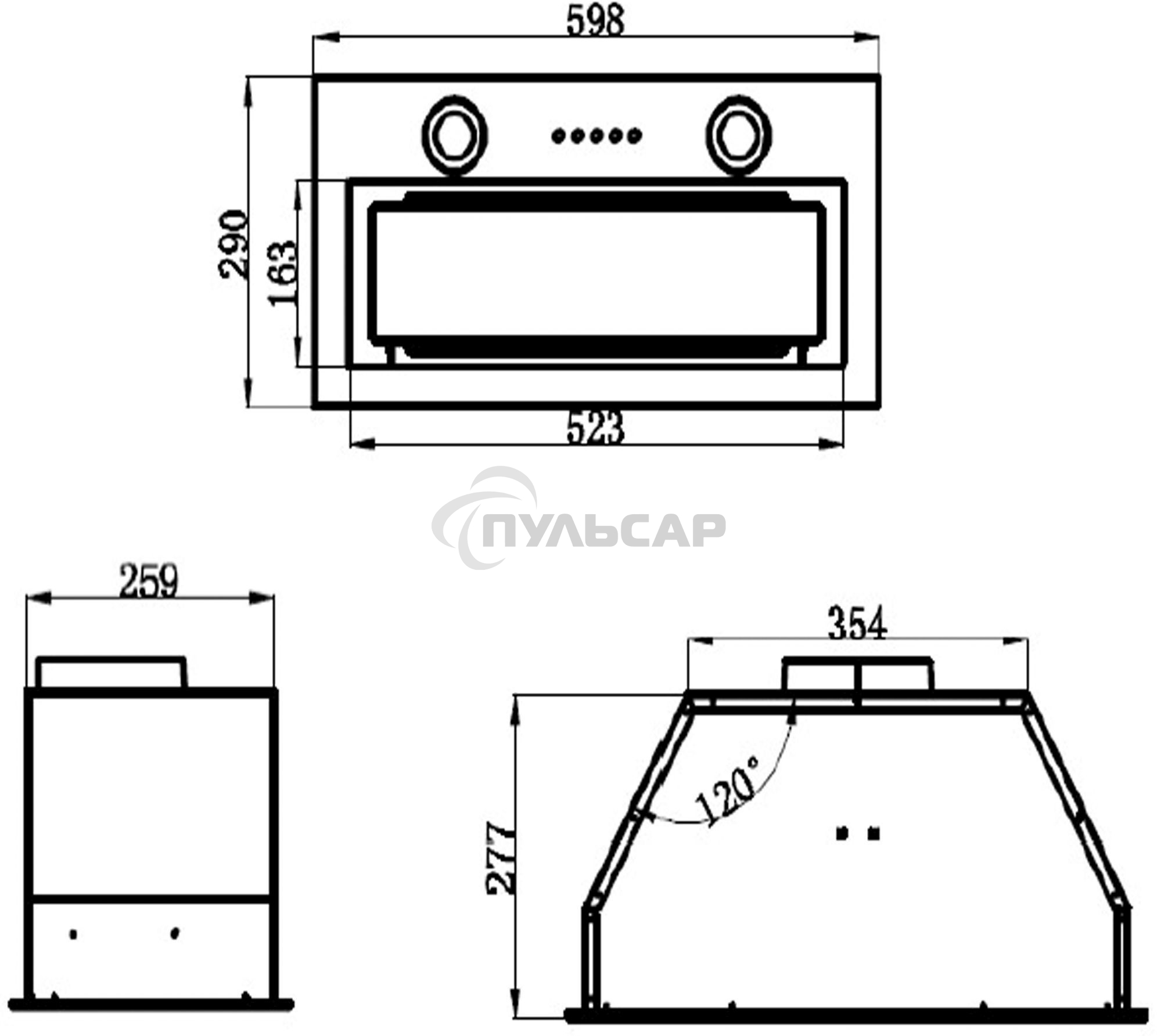 Вытяжка встраиваемая Maunfeld Trapeze 602M нержавеющая сталь, 60 см, 1150 куб. м/ч, 54 дБ