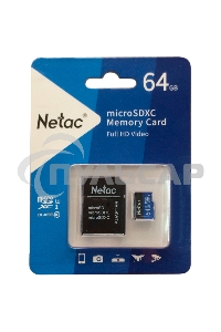 Флеш карта microSDHC 64Gb Netac P500 <NT02P500STN-064G-R> (с SD адаптером) 80Mb/s