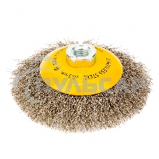 Щетка для УШМ, 125 мм, М14, Тарелка, витая нержавеющая проволока 0,3 мм Denzel