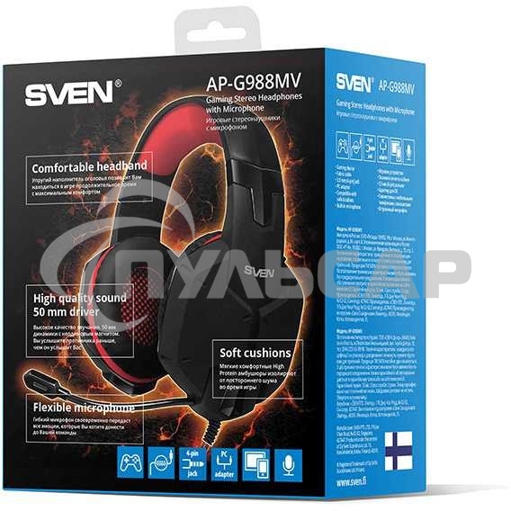 Игровые стереонаушники с микрофоном SVEN AP-G988MV, черный-красный Игровые стереонаушники с микрофоном SVEN AP-G988MV, черный-красный