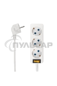 Удлинитель PROconnect 3 гнезда, 10 м, 3х0.75 мм², с/з, с кнопкой, белый