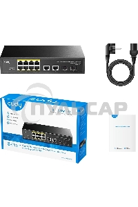 Коммутатор Cudy GS1010PS2, (L2) 10x1Gbит/с 2xКомбо(1000BASE-T/SFP) 2SFP 8PoE 120W, неуправляемый