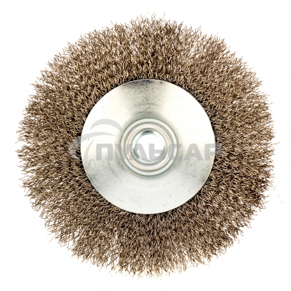 Щетка для УШМ, 125 мм, М14, Тарелка, витая нержавеющая проволока 0,3 мм Denzel