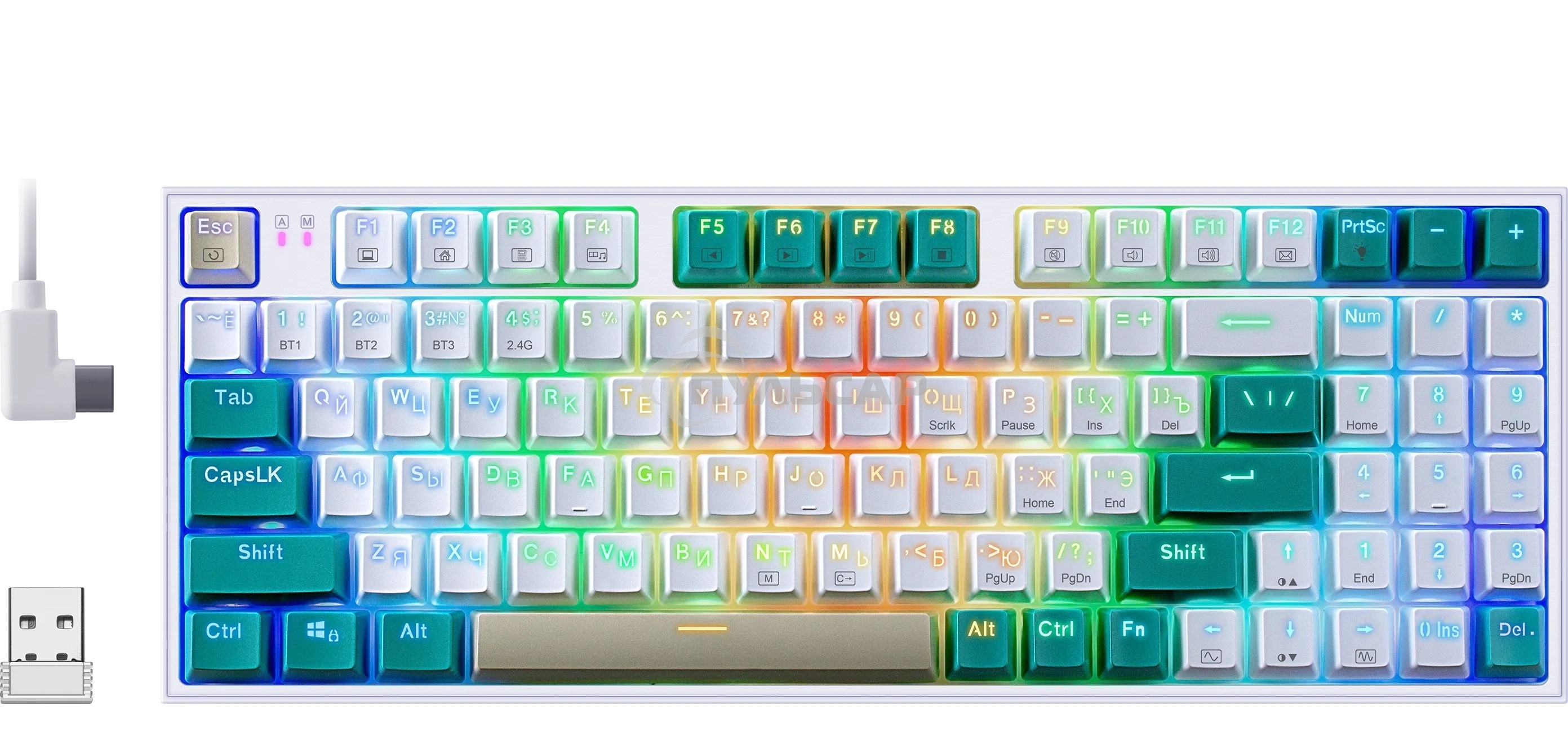 Клавиатура беспроводная Defender REDRAGON VEIGAR USB, Bluetooth/Радиоканал, бело-голубая