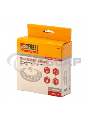 Щетка для УШМ, 125 мм, М14, Тарелка, витая нержавеющая проволока 0,3 мм Denzel