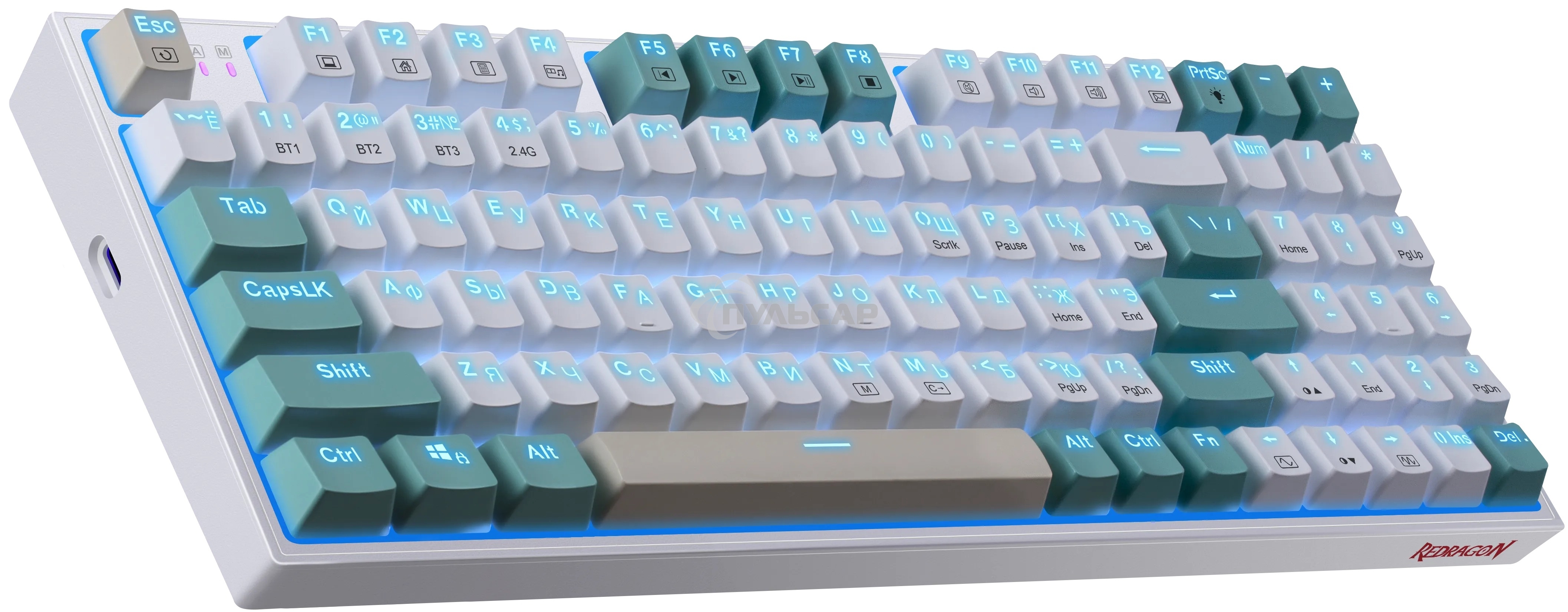 Клавиатура беспроводная Defender REDRAGON VEIGAR USB, Bluetooth/Радиоканал, бело-голубая