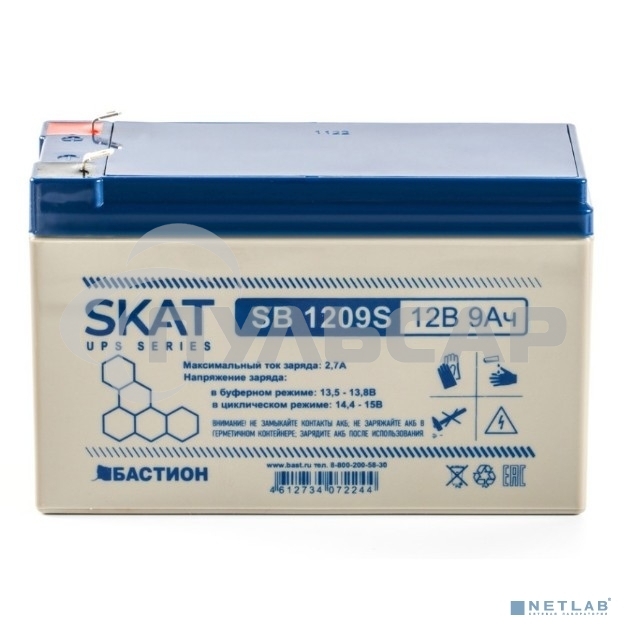 АКБ свинцово-кислотная SKAT SB 1209S тип AGM 12V 9А·ч I зар. 2,6 А (ножевые клеммы) (8970)