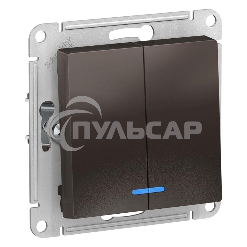 Механизм выключателя 2-кл. ATLAS DESIGN с подсветкой (сх.5а) 10АХ мокко SchE ATN000653