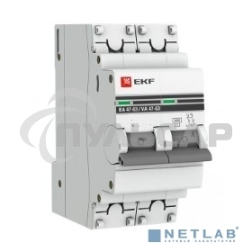 Выключатель автоматический модульный 2п C 6А 4.5кА ВА 47-63 PROxima EKF mcb4763-2-06C-pro