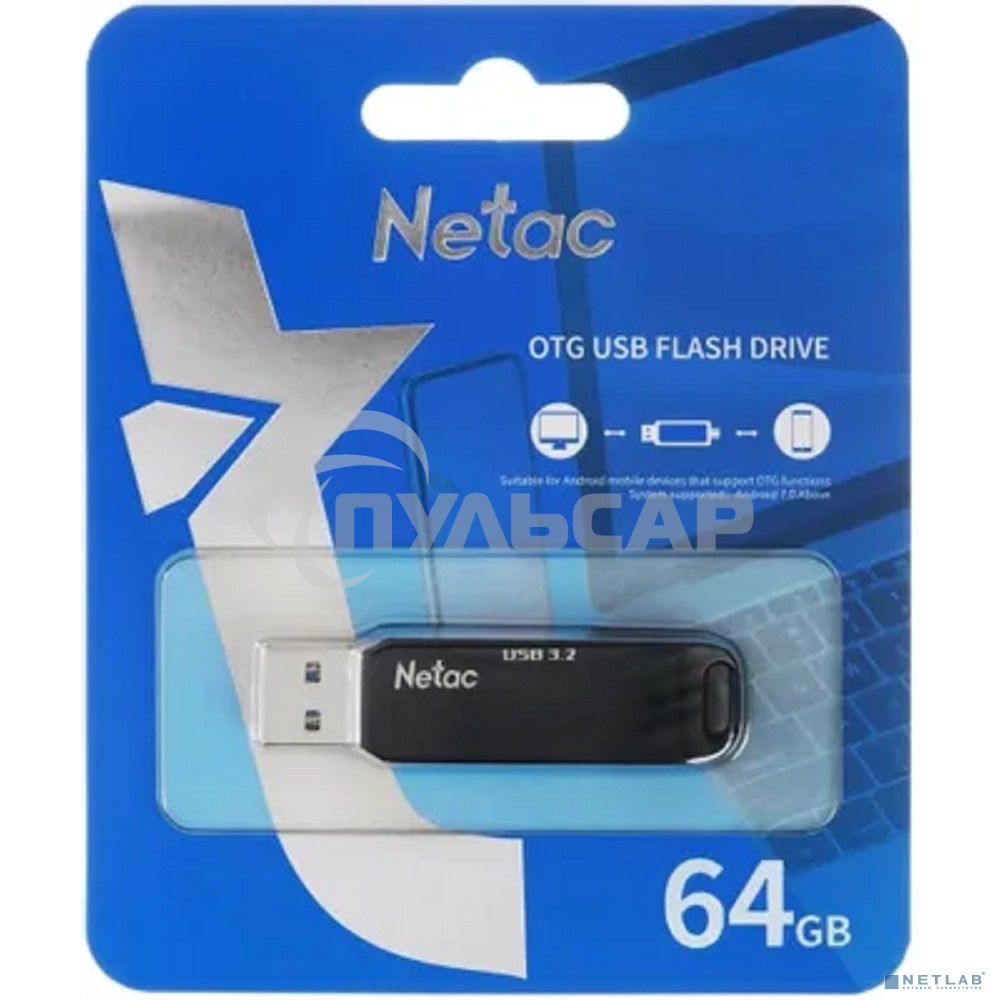 Флешка USB Netac US11 черный 64 Gb USB Type-A + USB Type-C, metal/plastic case