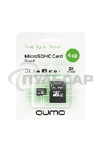 Флэш карта QUMO QM4GMICSDHC4 4Gb MicroSDHC Class 4, SD adapter