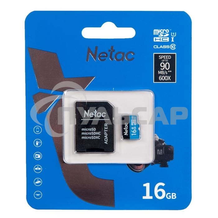 Флеш карта microSDHC 16Gb Netac P500 <NT02P500STN-016G-R> (с SD адаптером) 80Mb/s