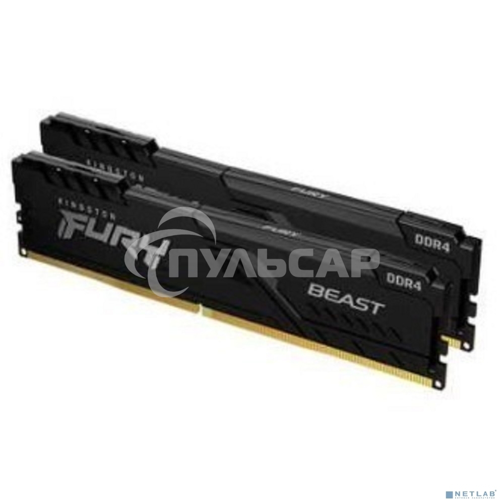 Оперативная память Kingston Fury Beast, DDR4, 16Gb (2x8Gb), 3600MHz, CL17, DIMM, с радиаторами, черный