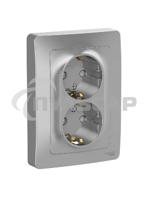 Розетка двойная с заземлением со шторк., 16А, 250В, АЛЮМИНИЙ С/У