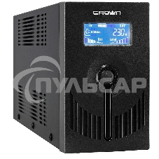 Источник бесперебойного питания CROWN Line Intractive CMU-SP650EURO LCD USB 650VA\390W, корпус металл, 1x12V/7AH, розетки 2*EURO+3*IEC, трансформатор AVR 140-290V, LCD-дисплей, съемный кабель 1.2 м, порт RJ11/45, порт USB, защита: от перегрузки, от КЗ, от