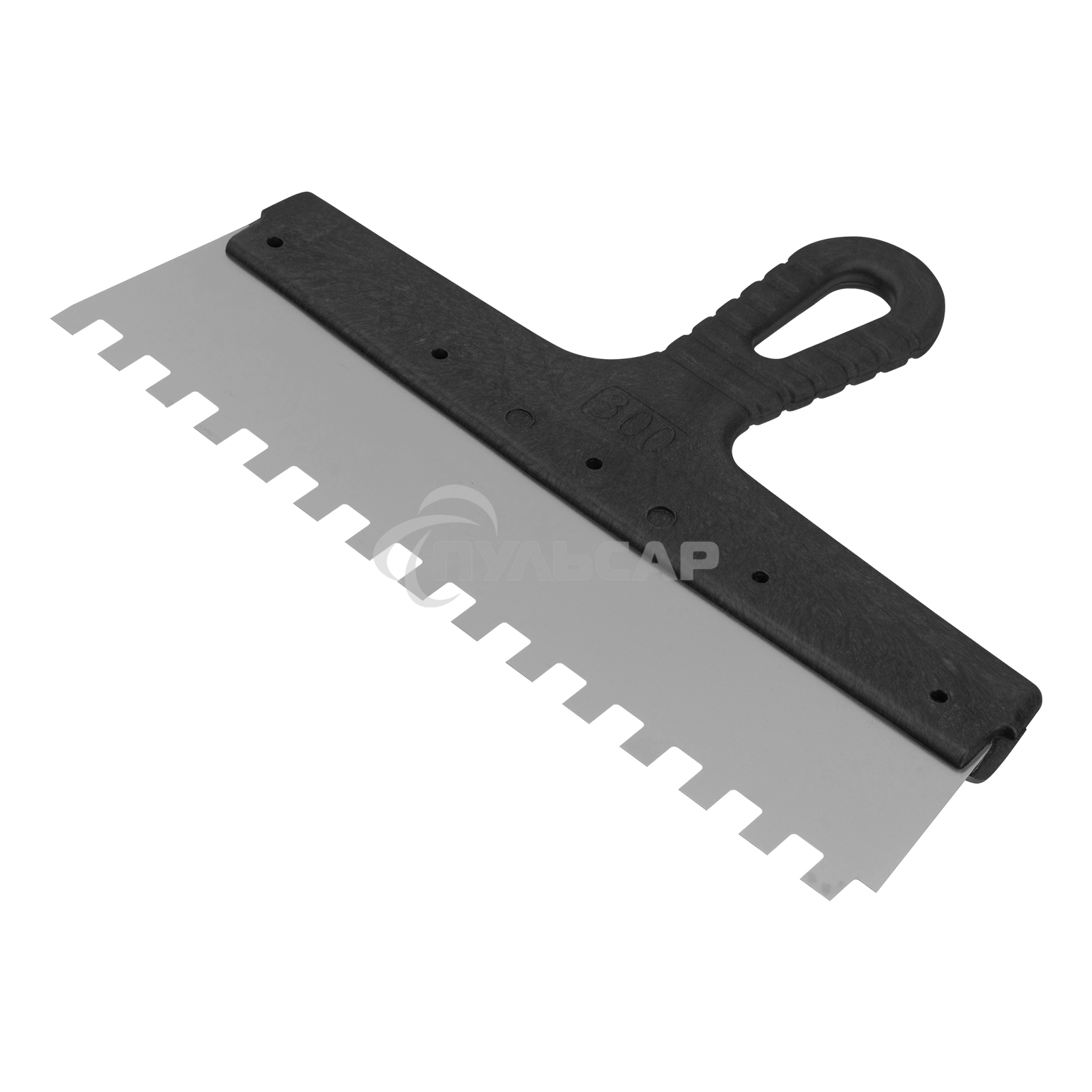 Шпатель СИБРТЕХ из нержавеющей стали, 300 мм зуб 10х10 мм пластмассовая ручка 85501